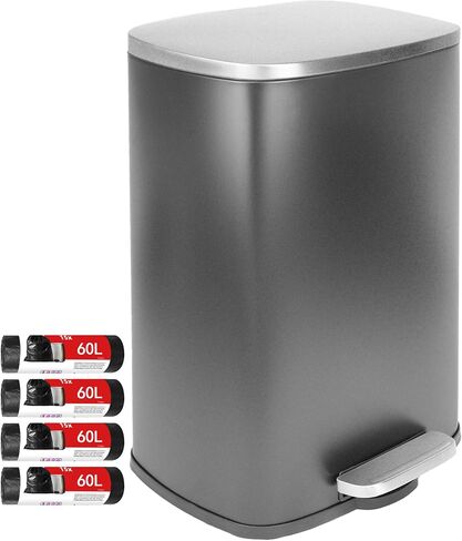 Garbage Can 13 Gallon Tall Kitchen Soft Close Lid,Stainless Steel Trash Can 13 gallon Step-on,50 Liter Trash Can Commercial, Trash Can Kitchen 13 Gallon Fingerprint-Resistant(40 Trash Bags) in Saudi Arabia