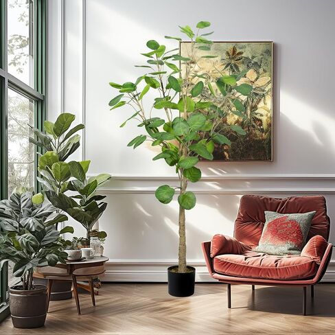 Romantic Season 4FT Faux Fiddle Leaf Fig Artificial Tree, Green Silk Leaves, Durable Cement Base in Saudi Arabia