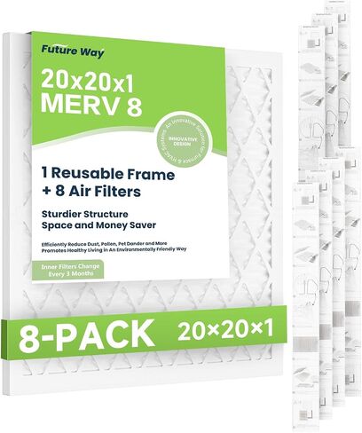 Future Way 20x20x1 Air Filters, 8-Pack with Reusable Frame, MERV 8, MPR 700 AC Furnace Filters, Space Saving & Cost-effective in Saudi Arabia