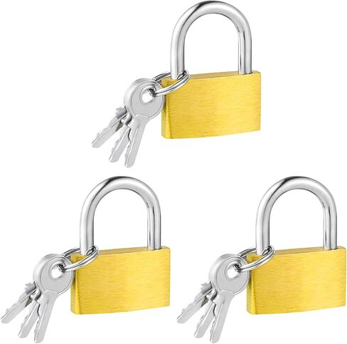 3PCS Solid Brass Padlocks, Small Lock Shackle with 9 Keys Waterproof Storage Lock Mini Keyed Padlocks for Luggage Locker Sheds Warehouse Garage Hasp Storage Outdoors Fence in Saudi Arabia