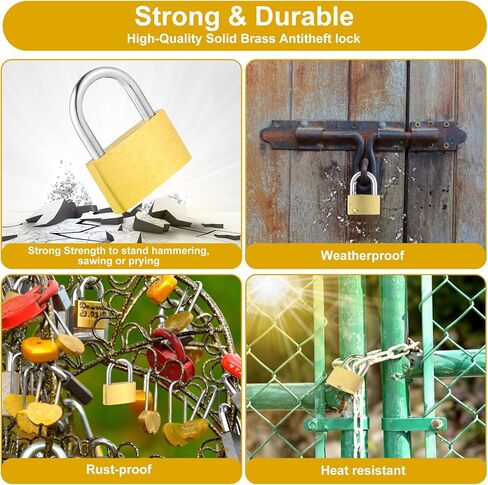3PCS Solid Brass Padlocks, Small Lock Shackle with 9 Keys Waterproof Storage Lock Mini Keyed Padlocks for Luggage Locker Sheds Warehouse Garage Hasp Storage Outdoors Fence in Saudi Arabia