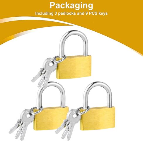 3PCS Solid Brass Padlocks, Small Lock Shackle with 9 Keys Waterproof Storage Lock Mini Keyed Padlocks for Luggage Locker Sheds Warehouse Garage Hasp Storage Outdoors Fence in Saudi Arabia