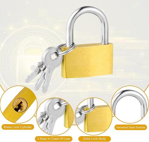 3PCS Solid Brass Padlocks, Small Lock Shackle with 9 Keys Waterproof Storage Lock Mini Keyed Padlocks for Luggage Locker Sheds Warehouse Garage Hasp Storage Outdoors Fence in Saudi Arabia