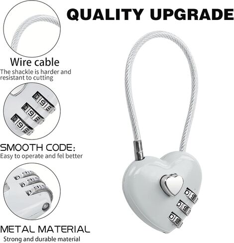 yaodhaod 2 حزمة قفل الجمع، 3 أرقام على شكل قلب قفل لخزانة الصالة الرياضية المدرسة، أقفال الأمتعة الكابل المعتمدة tsa، قفل الخزانة الرياضية، الأمتعة، السياج، حقيبة الظهر، هدية عيد الحب (أسود) in Kuwait
