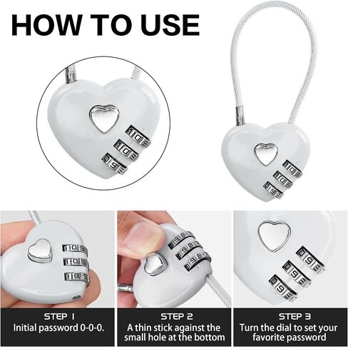 yaodhaod 2 حزمة قفل الجمع، 3 أرقام على شكل قلب قفل لخزانة الصالة الرياضية المدرسة، أقفال الأمتعة الكابل المعتمدة tsa، قفل الخزانة الرياضية، الأمتعة، السياج، حقيبة الظهر، هدية عيد الحب (أسود) in Kuwait