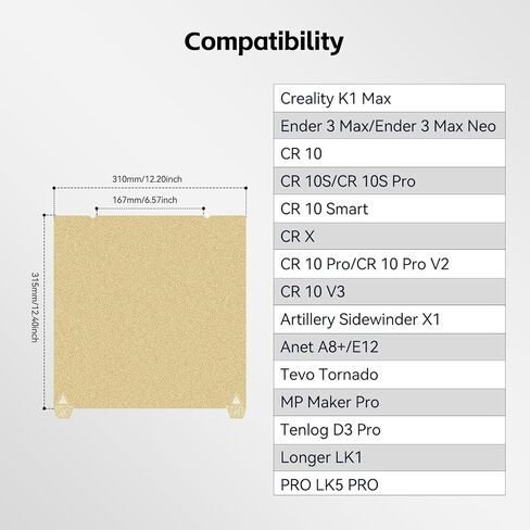 UniTak3D PEI 310 * 315mm K1 Max Magnetic Build Plate Double Sided Textured Printing Platform for K1 Max,CR10,Ender 3 Max Neo,CR-3040 Pro,Tevo Tornado,Artillery Sidewinder X1-NOT for Ender 3 S1 Plus in Saudi Arabia