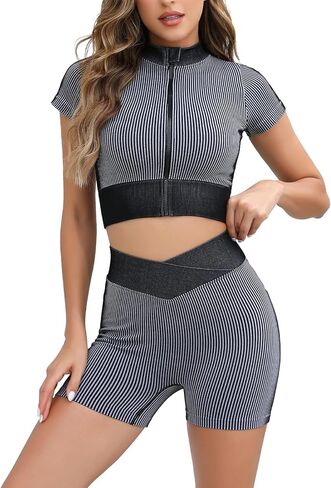 مجموعات تجريب للنساء قطعتين ملابس اليوغا سلس المحاصيل الأعلى عالية الخصر السائق قصيرة مطابقة الصالة الرياضية مجموعة الملابس in Kuwait