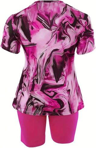 SOLY HUX Women's Plus Size 2 Piece Outfits Allover Print Short Sleeve Tee and Shorts Set in Saudi Arabia