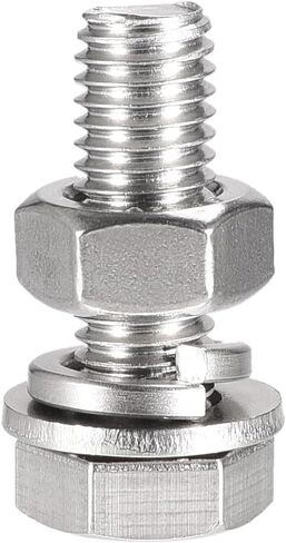 uxcell M10 x 35mm براغي سداسية الرأس، صواميل، مجموعات غسالات مسطحة وقفل، 304 مسامير سداسية من الفولاذ المقاوم للصدأ بالكامل 4 مجموعات in Saudi Arabia