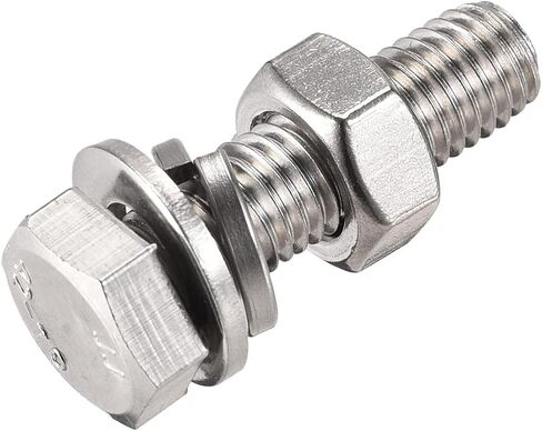 uxcell M10 x 35mm براغي سداسية الرأس، صواميل، مجموعات غسالات مسطحة وقفل، 304 مسامير سداسية من الفولاذ المقاوم للصدأ بالكامل 4 مجموعات in Saudi Arabia