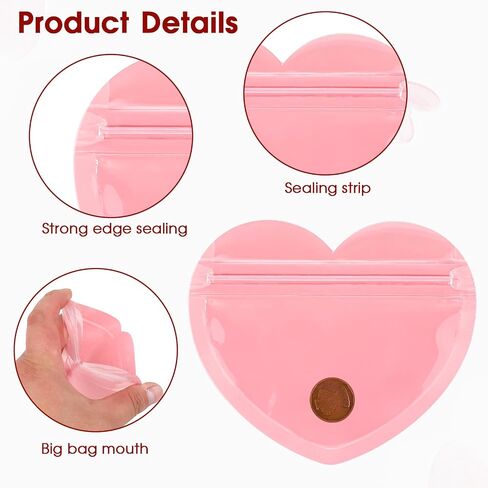 100pcs Small Bags for Small Business, Heart-Shaped Jewelry Bags Clear Mylar Bags Resealable Packaging Bags Supplies for Jewelry, Gift, Candy in Saudi Arabia