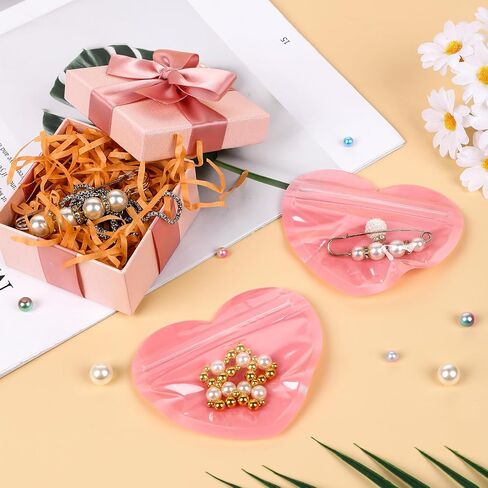 100pcs Small Bags for Small Business, Heart-Shaped Jewelry Bags Clear Mylar Bags Resealable Packaging Bags Supplies for Jewelry, Gift, Candy in Saudi Arabia