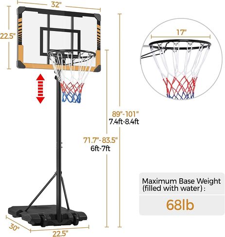 Yaheetech Portable Basketball Hoop System Basketball Goals Set Freestanding Basketball Stand System Adjustable Height with Wheels for Indoor/Outdoor Sports 28'' PVC Backboard/32'' PVC Backboard in Saudi Arabia