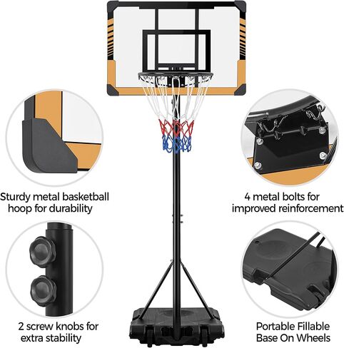 Yaheetech Portable Basketball Hoop System Basketball Goals Set Freestanding Basketball Stand System Adjustable Height with Wheels for Indoor/Outdoor Sports 28'' PVC Backboard/32'' PVC Backboard in Saudi Arabia