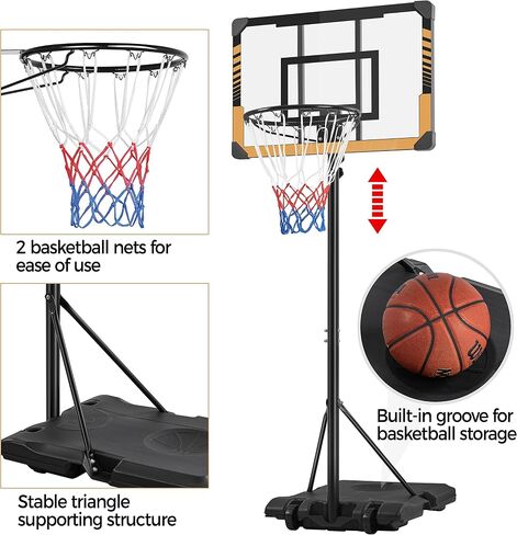 Yaheetech Portable Basketball Hoop System Basketball Goals Set Freestanding Basketball Stand System Adjustable Height with Wheels for Indoor/Outdoor Sports 28'' PVC Backboard/32'' PVC Backboard in Saudi Arabia