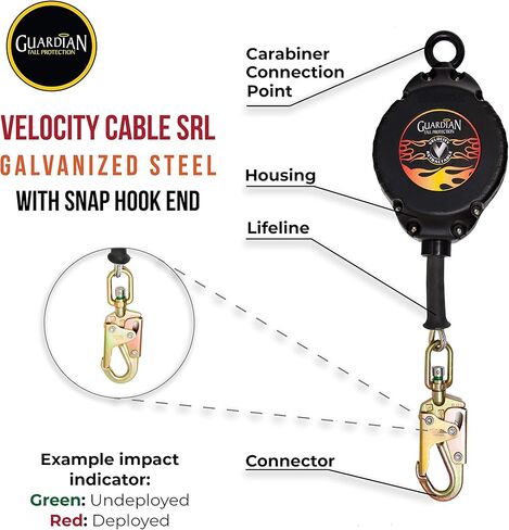 Guardian Fall Protection 42000 Velocity Cable SRL – 16 ft. Self Retracting Lifeline with Carabiner & Connector in Saudi Arabia