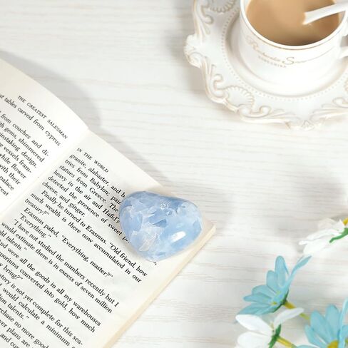 mookaitedecor حجر كريستال سيليستيت أزرق طبيعي على شكل قلب، زخرفة كريستالات قلوب منتفخة مصقولة من أجل شفاء ديكور المنزل، 2.4-2.75 بوصة in Saudi Arabia