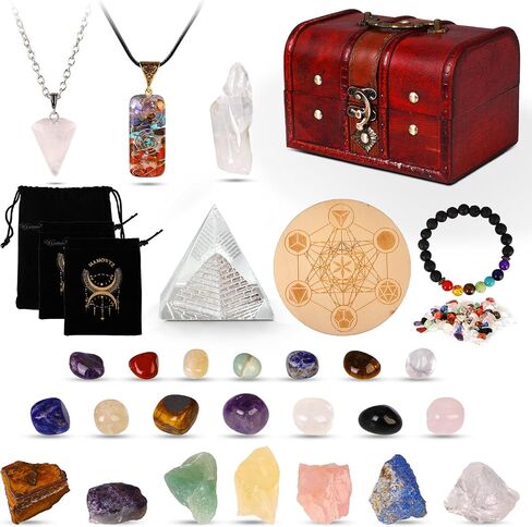 Healing Crystals and Stones Set, 32pcs Premium 7 Raw Chakra Stones for Spiritual Awakening, Meditation, and Positive Energy Balance, Ideal Gift for Family, Friends, Birthday, and Valentine's Day in Saudi Arabia