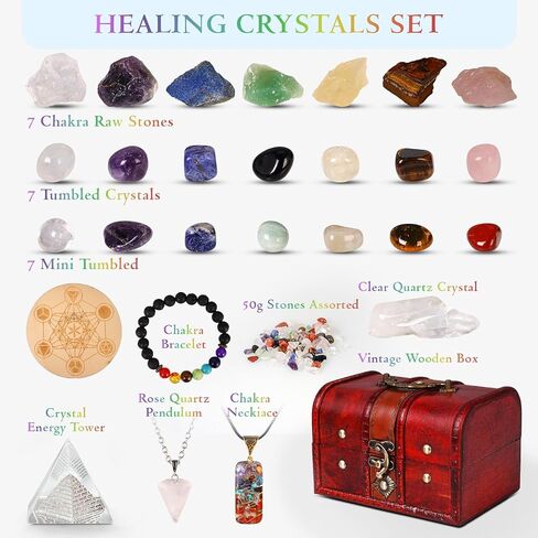 Healing Crystals and Stones Set, 32pcs Premium 7 Raw Chakra Stones for Spiritual Awakening, Meditation, and Positive Energy Balance, Ideal Gift for Family, Friends, Birthday, and Valentine's Day in Saudi Arabia