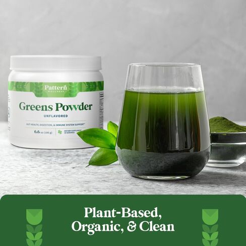 Pattern Wellness Greens Powder Superfood - Complete with Antioxidant, Digestive Enzyme, Fiber, Probiotic, & Adaptogen Blends - Gut, Digestion, & Immune System - 30 Servings - 16oz (Orange Flavor) in Saudi Arabia