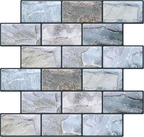 Peel and Stick Backsplash for Kitchen: Self Adhesive Wall Tiles for Bathroom - 3D Subway Back Splash - 5 Sheets Vinyl Blue Waterproof Wallpaper with Real Marble Texture for Shower in Saudi Arabia