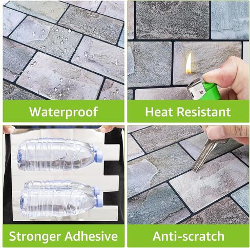 Peel and Stick Backsplash for Kitchen: Self Adhesive Wall Tiles for Bathroom - 3D Subway Back Splash - 5 Sheets Vinyl Blue Waterproof Wallpaper with Real Marble Texture for Shower in Saudi Arabia
