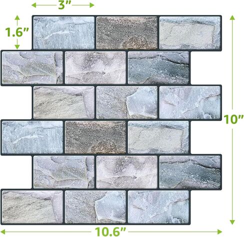 Peel and Stick Backsplash for Kitchen: Self Adhesive Wall Tiles for Bathroom - 3D Subway Back Splash - 5 Sheets Vinyl Blue Waterproof Wallpaper with Real Marble Texture for Shower in Saudi Arabia