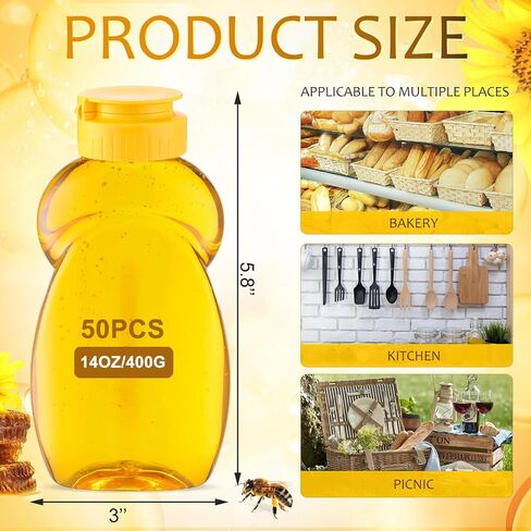 Mifoci 50 Pack 14 oz Clear Plastic Honey Jar with Lids Honey Bottle Containers in Bulk Honey Squeeze Bottles Refillable Condiment Squeeze Bottles for Easy Storing and Dispensing in Saudi Arabia
