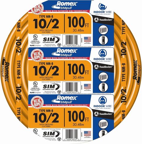 Southwire Romex Brand Simpull Solid Indoor 10/2 W/G NMB Cable 100ft Coil - SW 28829028 & Southwire MSB2G Two Gang Device Box with Depth Adjustable; Heavy Duty 42lb; Gray in Saudi Arabia