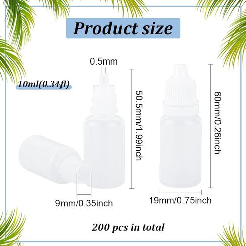BENECREAT 200 Pcs Plastic Liquid Dropper Bottle, 10ml/0.34oz White Squeeze Bottles with Caps, Refillable Bottle for Storing Liquid, Essential Oils, Serums in Saudi Arabia
