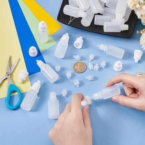 BENECREAT 200 Pcs Plastic Liquid Dropper Bottle, 10ml/0.34oz White Squeeze Bottles with Caps, Refillable Bottle for Storing Liquid, Essential Oils, Serums in Saudi Arabia