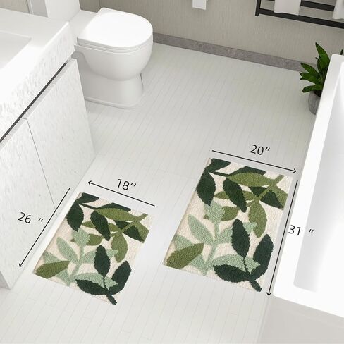 سجاد حمام أخضر متدفق فائق النعومة مقاس 45.72 سم × 66.5 سم، سجاد حمام ماص مانع للانزلاق من الألياف الدقيقة سجادة سميكة لطيفة على شكل نبات لطيف، سجاد حمام قابل للغسل في الغسالة، سجادة أرضية لغرفة الاستحمام في حوض الاستحمام in Kuwait
