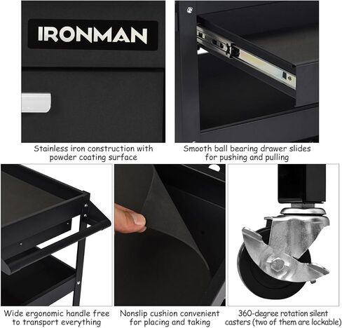 صندوق أدوات من 3 طبقات من IRONMAX، عربة خدمة المرافق الصناعية شديدة التحمل مع درج وعجلات، منظم صندوق أدوات ميكانيكي متدحرج لمكتب إصلاح ورشة عمل مستودع المرآب، سعة 330 رطل in Kuwait