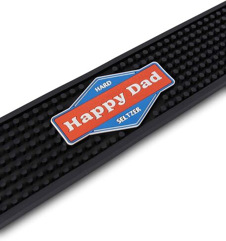 Happy Dad Hard Seltzer & Tea Bar Mat for Home Bar Accessories, Man Cave Decor, Coffee Station, Bartender Kitchen Counter Bar Pad, Waterproof Non Slip Durable PVC, Black Square, 24in x 3in x 0.5in in Saudi Arabia