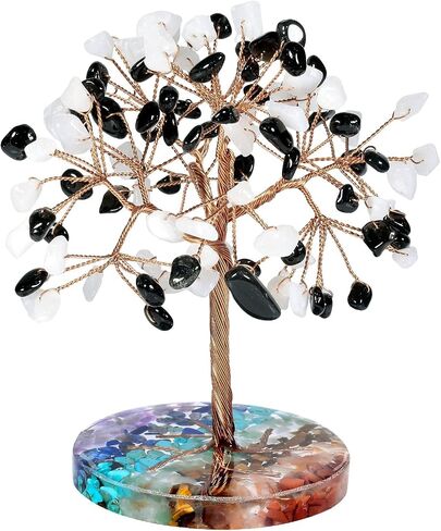 mookaitedecor Natural Colorful Crystal Money Tree with 7 Chakra Stones Resin Base Crystal Trees Feng Shui Sculpture Home Office Decoration Good Luck Gift 4-4.6 Inch in Saudi Arabia