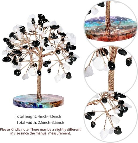 mookaitedecor Natural Colorful Crystal Money Tree with 7 Chakra Stones Resin Base Crystal Trees Feng Shui Sculpture Home Office Decoration Good Luck Gift 4-4.6 Inch in Saudi Arabia