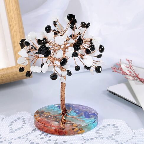 mookaitedecor Natural Colorful Crystal Money Tree with 7 Chakra Stones Resin Base Crystal Trees Feng Shui Sculpture Home Office Decoration Good Luck Gift 4-4.6 Inch in Saudi Arabia