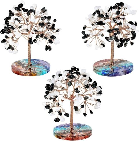 mookaitedecor Natural Colorful Crystal Money Tree with 7 Chakra Stones Resin Base Crystal Trees Feng Shui Sculpture Home Office Decoration Good Luck Gift 4-4.6 Inch in Saudi Arabia