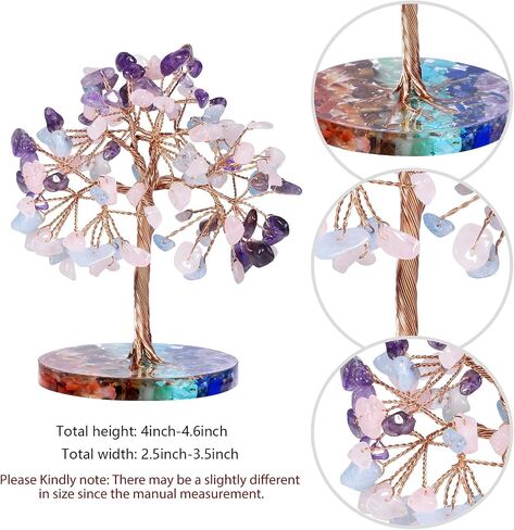 mookaitedecor Natural Colorful Crystal Money Tree with 7 Chakra Stones Resin Base Crystal Trees Feng Shui Sculpture Home Office Decoration Good Luck Gift 4-4.6 Inch in Saudi Arabia