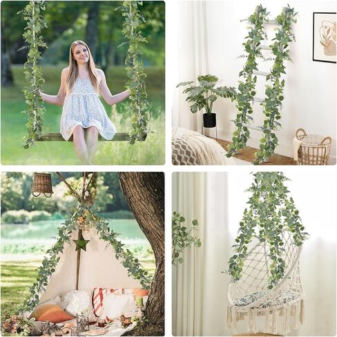 2PCS Eucalyptus Garland Artificial Greenery Garland with Gypsophila Flowers Faux Vines Hanging Plants Garland Table Runner for Wedding Backdrop Arch Party Summer Fireplace Mantel Decor in Saudi Arabia