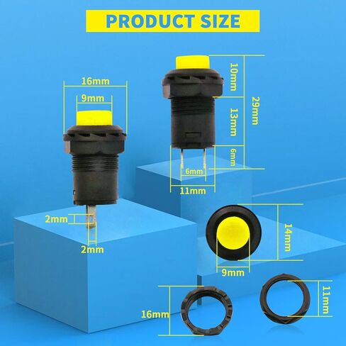 30 قطعة 12 مللي متر الأصفر لحظة صغيرة مفتاح بـزر دفع زر مستدير التبديل الذاتي قفل الإغلاق التبديل التيار المتناوب 250 فولت/1.5A 125 فولت/3A in Kuwait