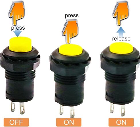 30 قطعة 12 مللي متر الأصفر لحظة صغيرة مفتاح بـزر دفع زر مستدير التبديل الذاتي قفل الإغلاق التبديل التيار المتناوب 250 فولت/1.5A 125 فولت/3A in Kuwait