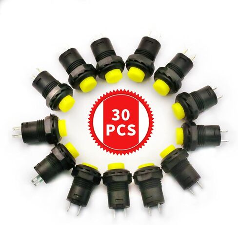 30 قطعة 12 مللي متر الأصفر لحظة صغيرة مفتاح بـزر دفع زر مستدير التبديل الذاتي قفل الإغلاق التبديل التيار المتناوب 250 فولت/1.5A 125 فولت/3A in Kuwait