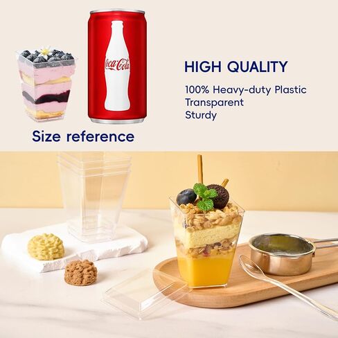 JOLLY CHEF 50 Pack 5 oz Plastic Dessert Cups with Lids & Spoons, Yogurt Parfait Appetizer Cup for Party, Clear Mini Dessert Shooter Cups for Pudding Fruit Trifle Ice Cream in Saudi Arabia