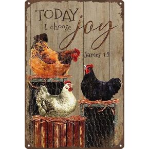 Chickens on Farm Today I Choose Joy Kitchen Metal Funny Tin Sign Bar Coffee Home Kitchen Room Art Wall Plaque Decor Gift Outdoor Indoor Retro Vintage Mural 8x12inch