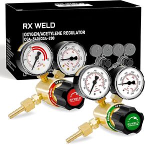 RX WELD Oxygen and Acetylene Regulators, CGA540 and CGA200, Compatible with V-Style Welding Gas Torch Cutting - T Handle
