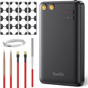 Battery Spot Welder, Seesii 6 Gear Adjustable Portable Spot Welder, 5000mA-h Mini Spot Welding Equipment with 5m Sheets and 4X4 Holders for 0.1/0.15mm Nickel Strip Welding and Making DIY Battery Packs