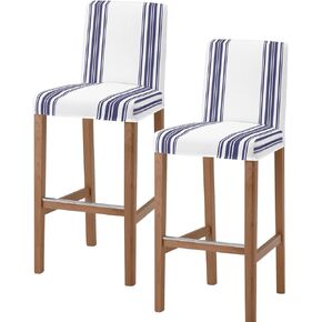 Navy Blue Striped Bar Stool Covers - Stretch Dining Chair Covers Set of 2, Modern White Striped Abstract Art Aesthetics Bar Chair Covers Counter Stool Pub Chair Slipcovers Protectors for Kitchen/Cafe