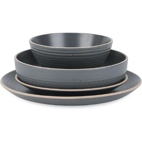 Stone Lain Lauren Modern Stoneware 16-piece Round Dinnerware Set, Plates and bowls Set, Dish set for 4, Charcoal