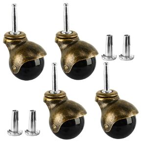 DasMarine 4-Pack 1.5-inch Antique Copper Ball Caster with 5/16" x 1 1/2" (8 x 38mm) Socket Type Mounting Stem, 176 lbs. Total Capacity (4 Pack, 1.5Inch with Stem)